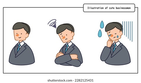 Vector illustration of a cute businessman man_smiling,troubled,sad