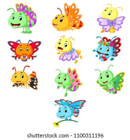 vector illustration of Cute butterfly cartoon collection set