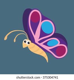 Vector illustration of cute butterfly on turquoise background