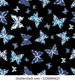 Vector illustration. Cute butterfly seamless pattern for print textures. Decor background for clothing design. Violet, black and neutral butterflies pattern.
