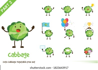 Ilustración vectorial de lindas poses de verduras de col. Aislado sobre fondo blanco.