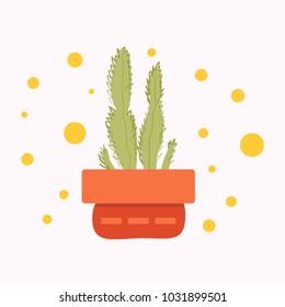 Vector illustration of cute cactus in cartoon style with geometrical elements. Can be used as print, background, sticker or on mug, card and invitation.