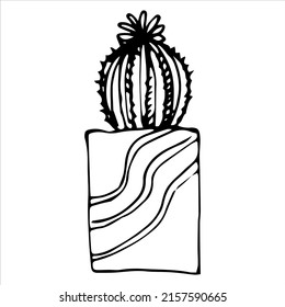 Ilustración vectorial de doodles de cactus lindos en ollas