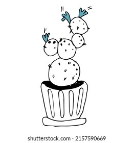 Vector illustration of cute cactus doodles in pots