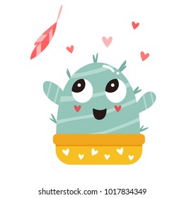 Vector illustration of cute cactus and feather 