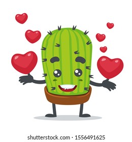vector illustration of cute cactus mascot or character, holding love symbol in white background 