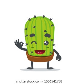vector illustration of cute cactus mascot or character open hand, in white background 