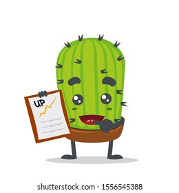 vector illustration of cute cactus mascot or character holding clip paper, in white background 