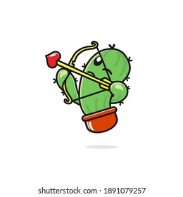 Vector illustration of cute cactus on valentines day