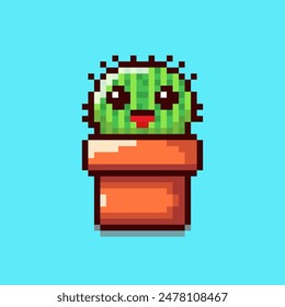 Ilustración vectorial de cactus lindo con diseño de arte de píxel, perfecto para los activos del juego diseños temáticos