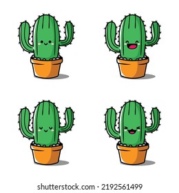 ilustración vectorial de la planta de cactus lindo emoji