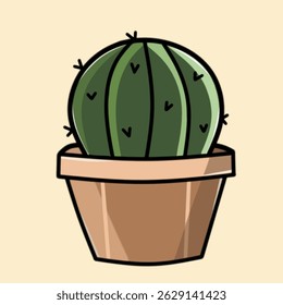Vector illustration of a cute cactus plant in a decorative pot. Simple, minimalist, and perfect for botanical themes, home decor graphics, or eco-friendly design projects.

