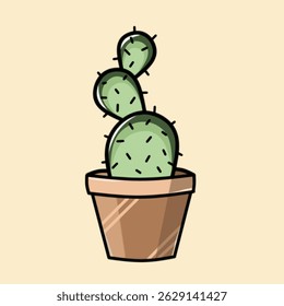 Vector illustration of a cute cactus plant in a decorative pot. Simple, minimalist, and perfect for botanical themes, home decor graphics, or eco-friendly design projects.

