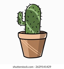 Vector illustration of a cute cactus plant in a decorative pot. Simple, minimalist, and perfect for botanical themes, home decor graphics, or eco-friendly design projects.

