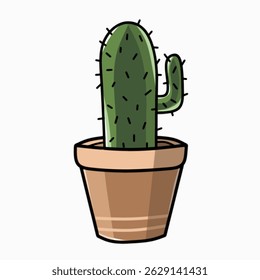 Vector illustration of a cute cactus plant in a decorative pot. Simple, minimalist, and perfect for botanical themes, home decor graphics, or eco-friendly design projects.


