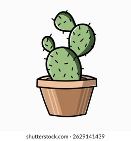 Vector illustration of a cute cactus plant in a decorative pot. Simple, minimalist, and perfect for botanical themes, home decor graphics, or eco-friendly design projects.

