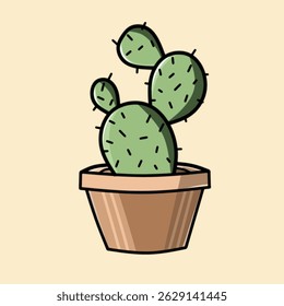 Vector illustration of a cute cactus plant in a decorative pot. Simple, minimalist, and perfect for botanical themes, home decor graphics, or eco-friendly design projects.

