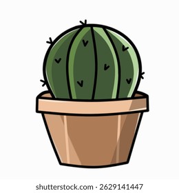 Vector illustration of a cute cactus plant in a decorative pot. Simple, minimalist, and perfect for botanical themes, home decor graphics, or eco-friendly design projects.

