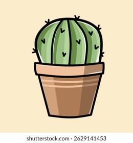 Vector illustration of a cute cactus plant in a decorative pot. Simple, minimalist, and perfect for botanical themes, home decor graphics, or eco-friendly design projects.

