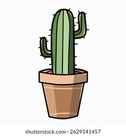 Vector illustration of a cute cactus plant in a decorative pot. Simple, minimalist, and perfect for botanical themes, home decor graphics, or eco-friendly design projects.

