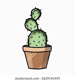 Vector illustration of a cute cactus plant in a decorative pot. Simple, minimalist, and perfect for botanical themes, home decor graphics, or eco-friendly design projects.

