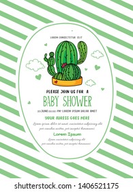 Vector illustration of a cute cactus plants with flower.invitation card,t-shirt print,kids wear - Vector