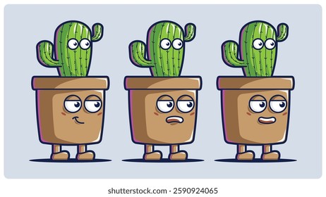 vector illustration of cute cactus in pot
