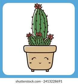 vector illustration of cute cactus with white background, cactus flat icon, sitting cactus plant