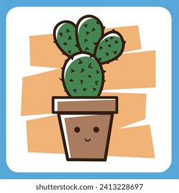 vector illustration of cute cactus with white background, cactus flat icon, sitting cactus plant