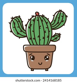 vector illustration of cute cactus with white background, cactus flat icon, sitting cactus plant