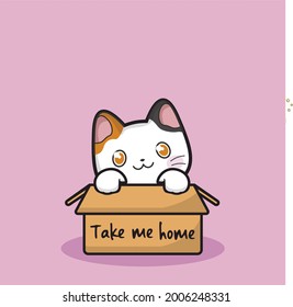 vector illustration Cute calico cat in the box