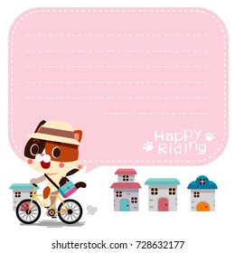 Vector illustration of cute calico cat character riding a bicycle with some space that you can place your text on, message board, notice, card.