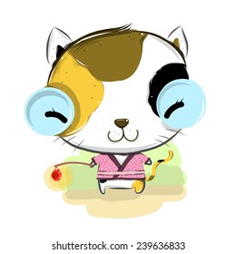 vector illustration of cute  calico cats cartoon drawing style
