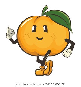 vector illustration of a cute calm mandarin orange character mascot giving an okay sign