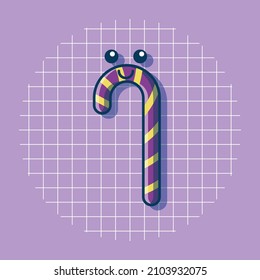 Vector illustration of cute candy cane. Isolated candy concept. Flat cartoon style. Suitable for stickers, web landing pages, icons, banners, and more.