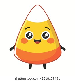 Vector illustration of a cute candy corn character with a happy face, isolated on a white background