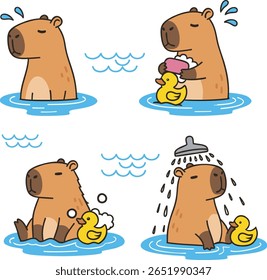 Vector Illustration of Cute Capibaras in the Shower. Layered EPS8 vector file for easy manipulation and coloring. 