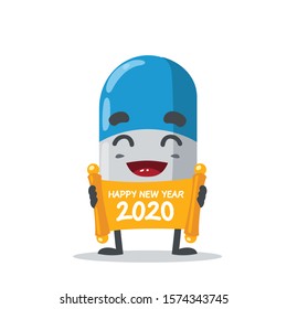 vector illustration of cute capsule mascot celebrating new year on white background
