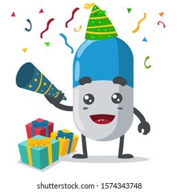 vector illustration of cute capsule mascot celebrating new year on white background