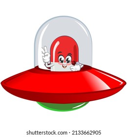 vector illustration of cute capsule mascot on alien aircraft on white background