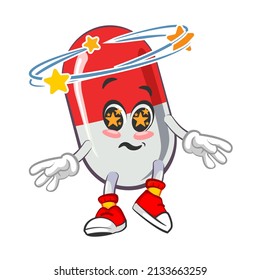 vector illustration of cute capsule mascot dizzy on white background