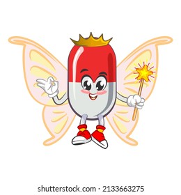 vector illustration of cute capsule mascot being fairy on white background