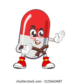 vector illustration of cute capsule mascot practicing karate on white background