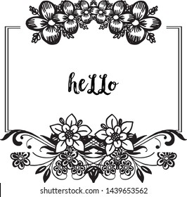 Vector illustration cute card hello with beautiful wreath frame