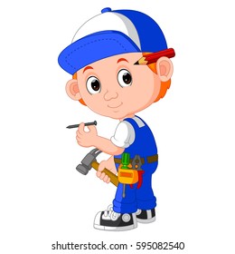 vector illustration of cute carpenter cartoon