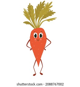 Vector illustration, cute carrot character in flat style. Funny concept illustration for kids desings and healthy food habits
