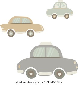 vector illustration of cute cars in pastel colors