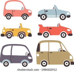 Vector illustration of cute cars set collection isolated for design children clothing and decoration