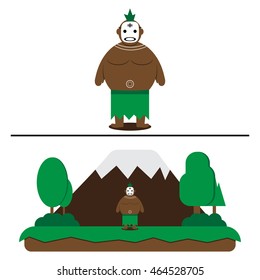 vector illustration of cute cartoon african native tribe character design and forest flat scene design