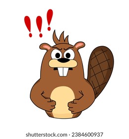 Vector illustration of a cute cartoon angry beaver, isolated on a white background. Pictures for children's design, nursery, postcards, books, stickers, print for clothes, sticker.